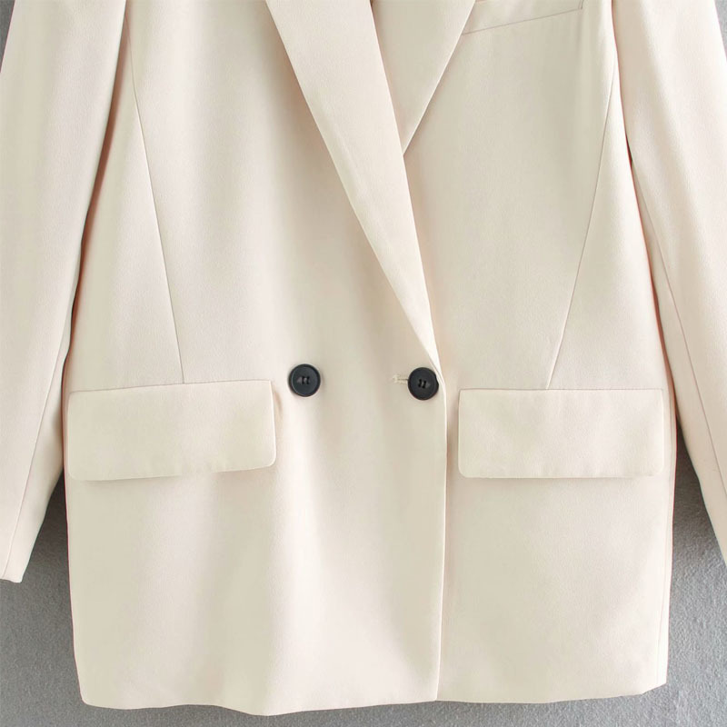 Women's Office Lapel Long Sleeve Chic Jacket Korean Style Simple Beige Female Coat Western Style Tops 210507