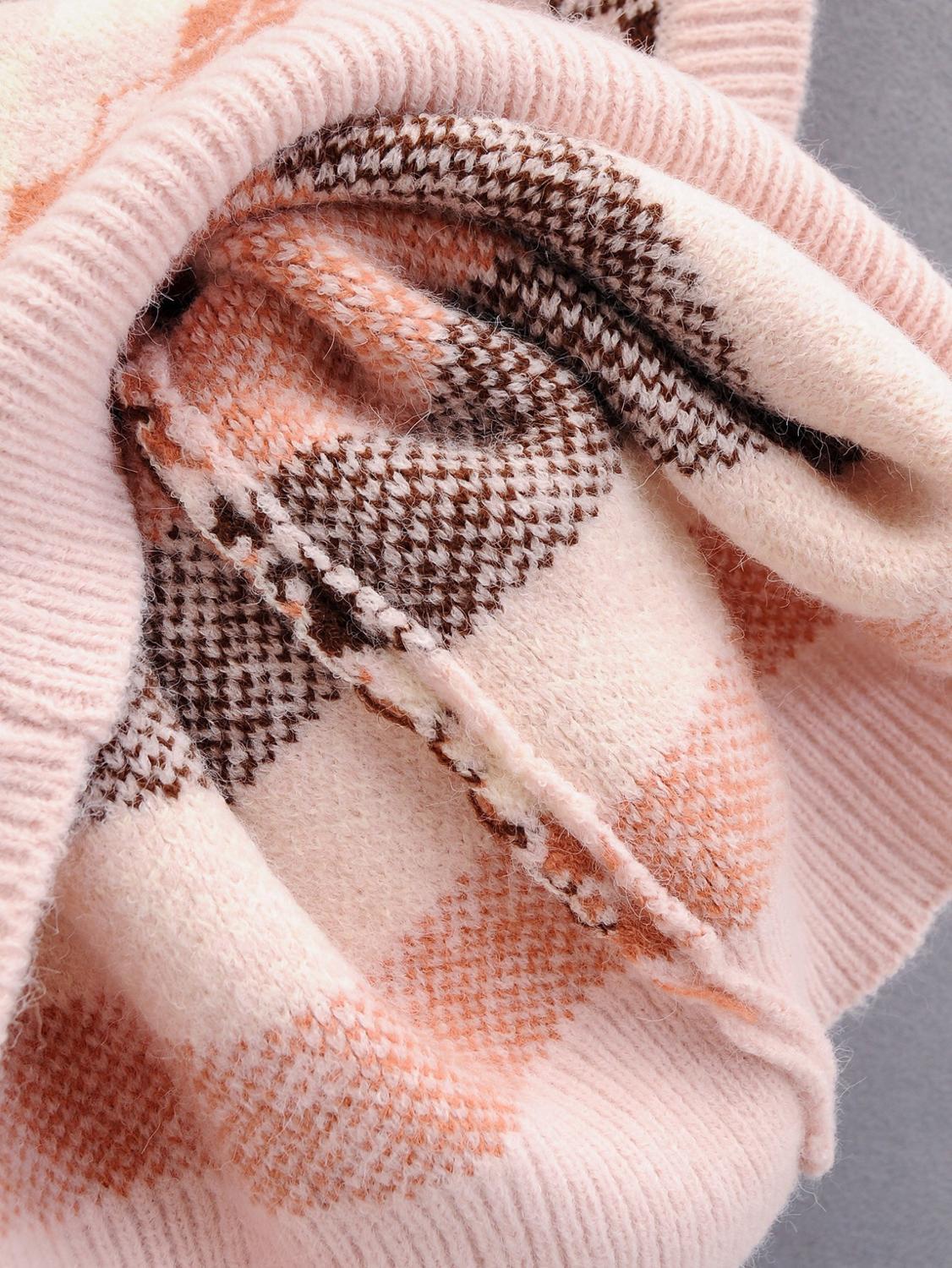 90s Pink Purple Argyle Plaid Knitted Sweater Vest Preppy Style Korean Clothing Cool Girl V Neck Sleeveless Jumper Y2K Knitwear 210429