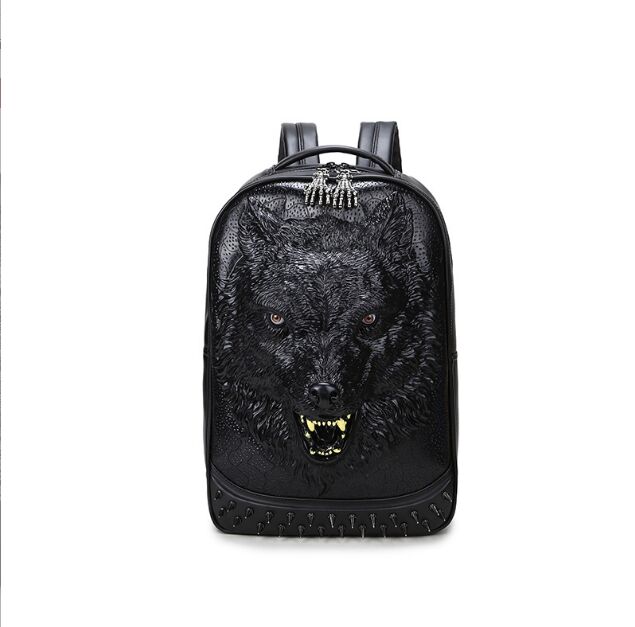 Fashion 3D Embossed Wolf Backpack bags Women Men Rivet unique whimsical Cool giris Bag For Teenagers Laptop Travel Bags fc004