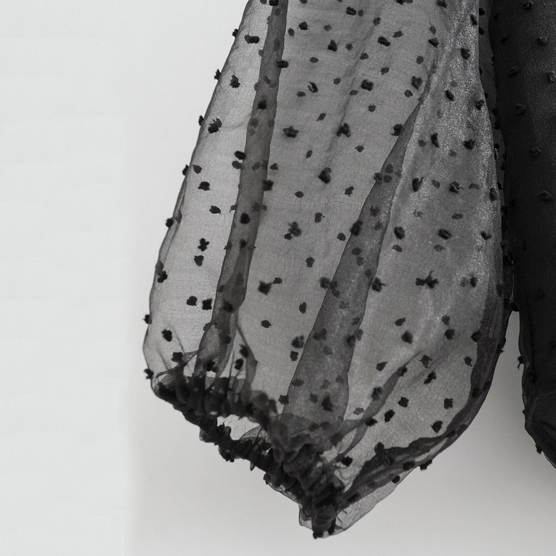 Vintage Transparent Jacquard Blouses Women Fashion Turn Down Collar Shirts Elegant Ladies Lantern Sleeve Tops 210520