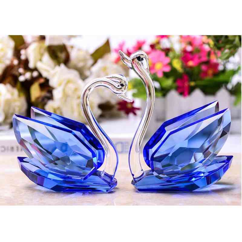 2Pcs Crystal Swans Ornaments Glass Figurines Paperweight Crafts Fengshui Home Decoration Wedding Valentine's Day Gifts Souvenir 210804