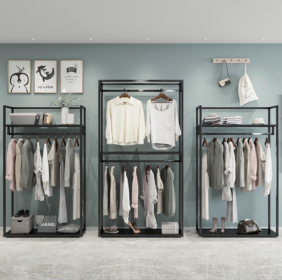 Clothing store display rack Commercial Furniture gold clothes racks floor type Shoe bag table Double deck wedding dress shelf