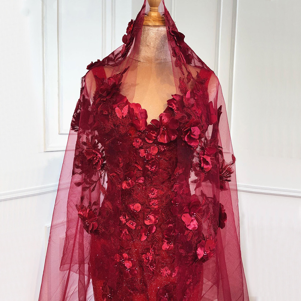 Wine Red Sexy Wedding Dress Custom Made Sleeveless 3D Flowers Mermaid Lace Applique Pearls Bride Bridal Gown