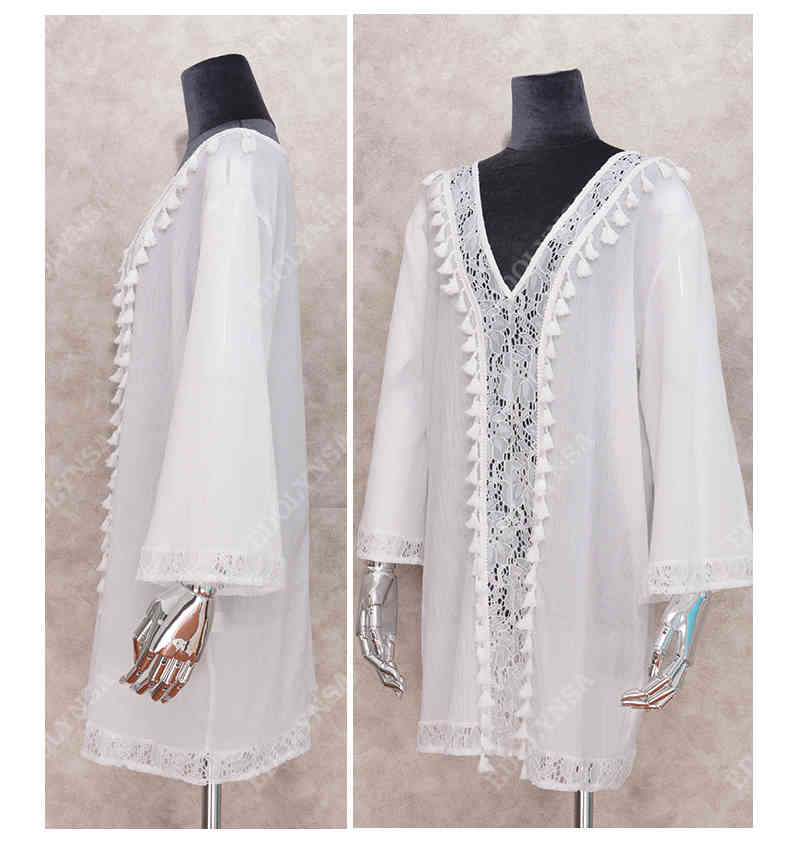 White Tunic Beach Cover up Summer Mini Dress Women Wear Swim Suit Up Sarong Q1147 210420