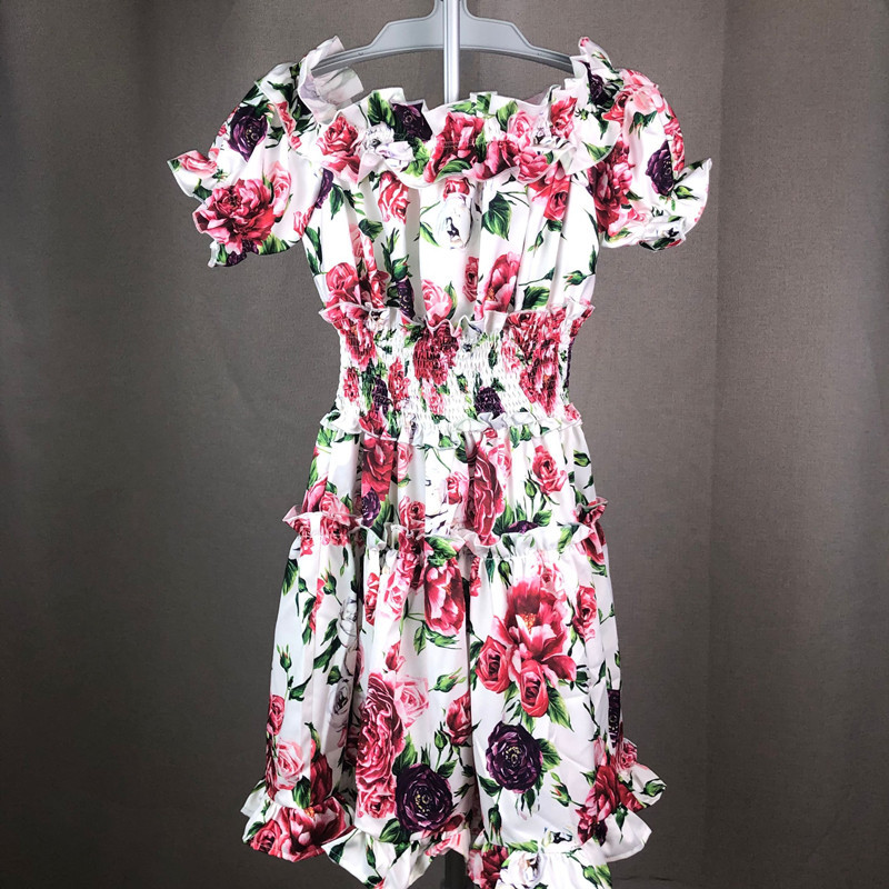 NEW Summer Off Shoulder Beach Party Dresses Women's Charming Rose Flower Print Ruffles Elastic Waist Short Dress Vestidos 210409