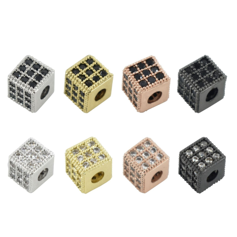 6MM Square CZ Micro Pave Beads Charm for Handmade Bracelet Necklace Making