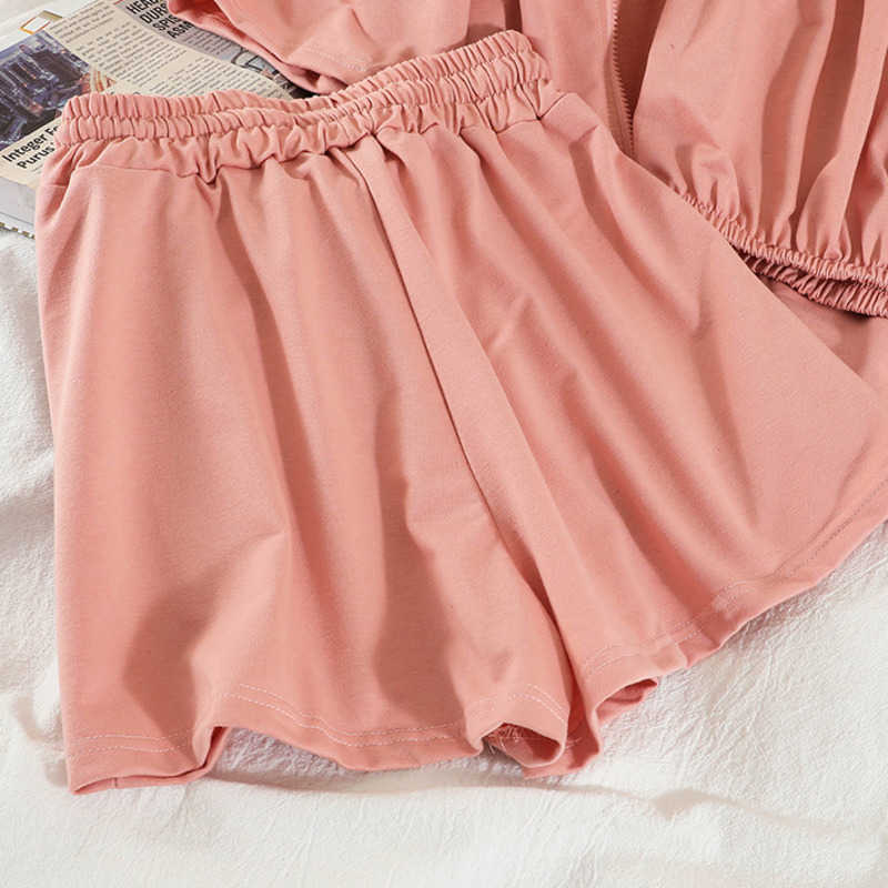 DEAT Women Hooded Collar Sweater Drawstring Shorts Arrivals Two Piece Set Fashion Temperament Spring Summer 11D841 210709