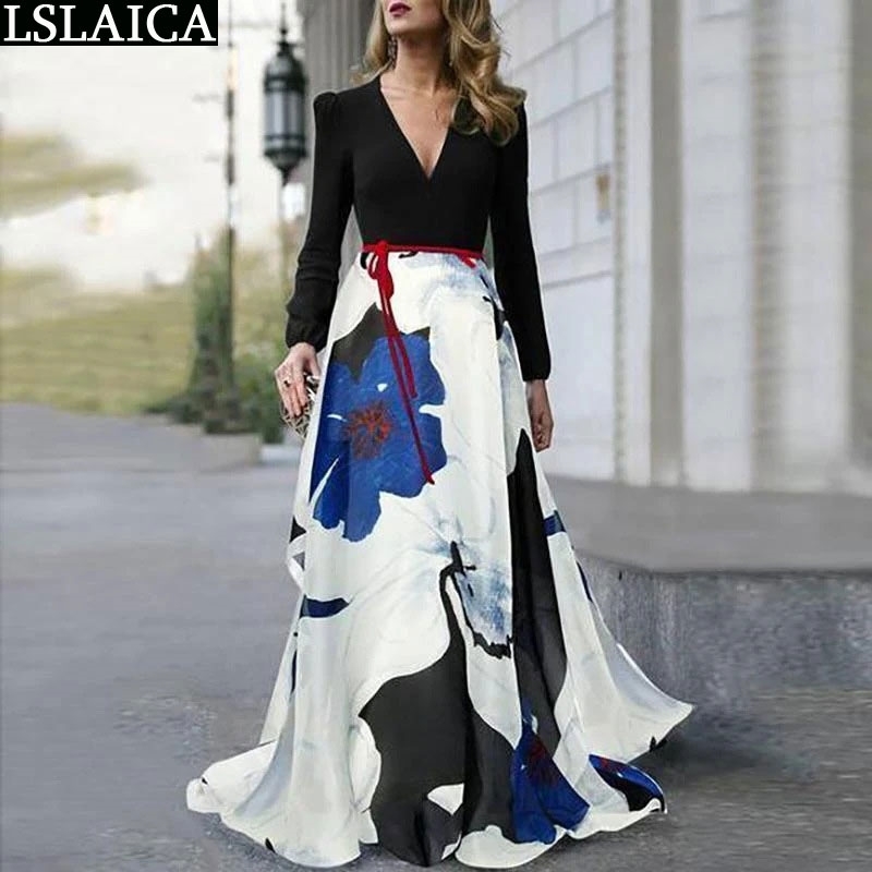 Long Sleeve Patchwork Dress V-Neck Sexy Fashion Party Big Swing Print Autumn Summer Vestidos De Fiesta 210520, Blue
Long Sleeve Patchwork Dress V-Neck Sexy Fashion Party Big Swing Print Autumn Summer Vestidos De Fiesta 210520, Blue