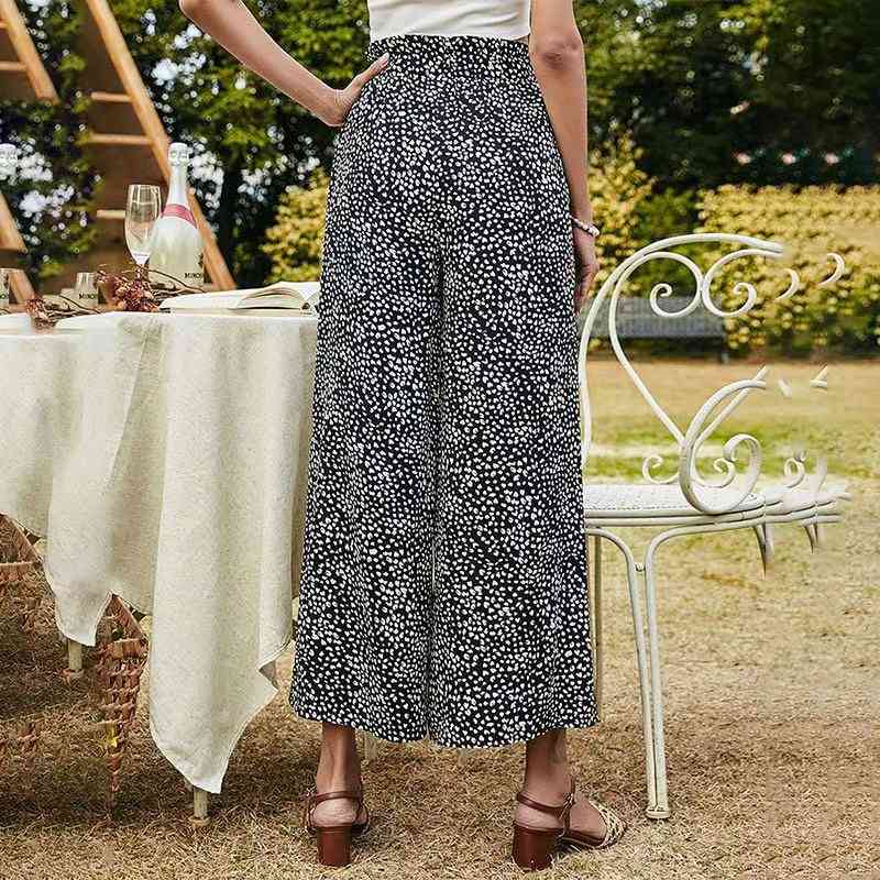 New spring and summer high waist elastic wide broken flower casual women's wear large leg swing pants, Black
New spring and summer high waist elastic wide broken flower casual women's wear large leg swing pants, Black