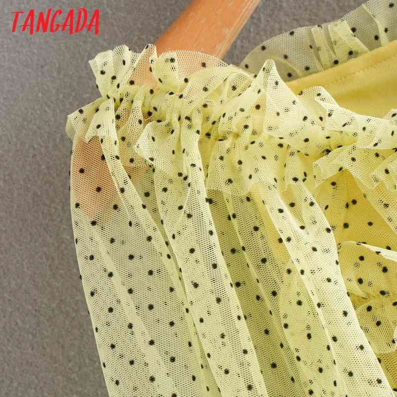 Women Retro Dots Mesh Crop Off Shouder Long Sleeve Summer Chic Female Sexy Slim Shirt Tops 2W91 210416