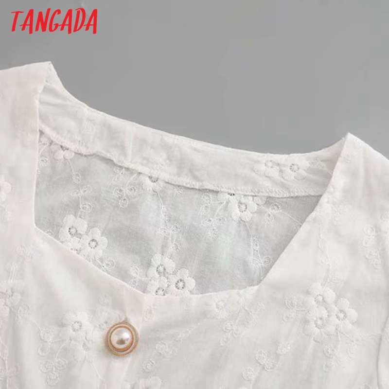 Women Retro White Lace Crop Short Sleeve Summer Chic Female Slim Shirt Tops 3D42 210416