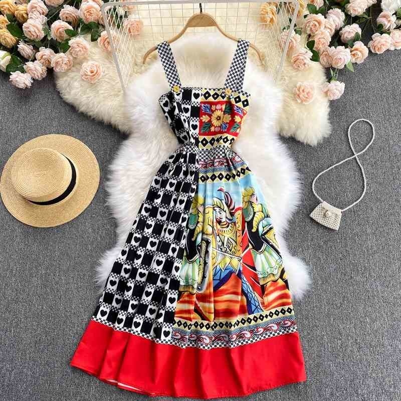 Ladies dress design sense niche summer women's fashion print color matching Slim mid-length suspender skirt 210525, Beige
Ladies dress design sense niche summer women's fashion print color matching Slim mid-length suspender skirt 210525, Beige