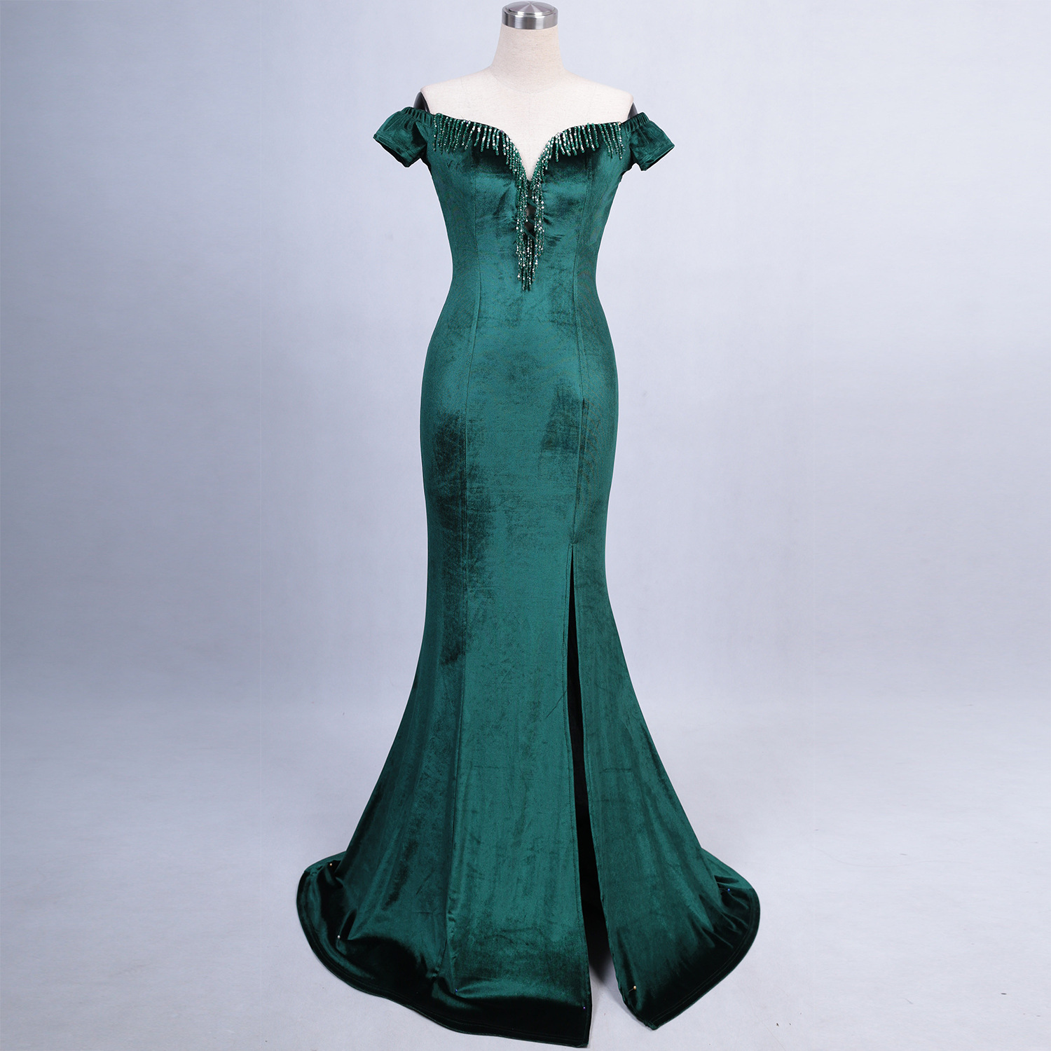 Women's Evening Dress Sexy Host Fishtail Skirt Long Velvet Slim Fit Dignified atmosphere prom gowns robe vert émeraude