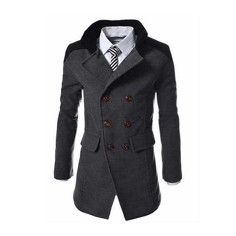 English Style Jackets For Men Autumn Winter Mandarin Collar Wool Blend Double Breasted Coat Thick Overcoats Men's & Blends