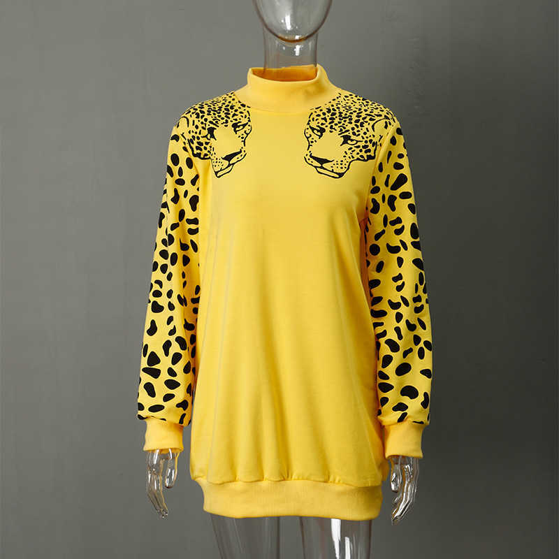 Leopard Print Women's Long Sleeve Patchwork Sweatshirt Pullover Spring Autumn Streetwear Sweatshirt Female 210910