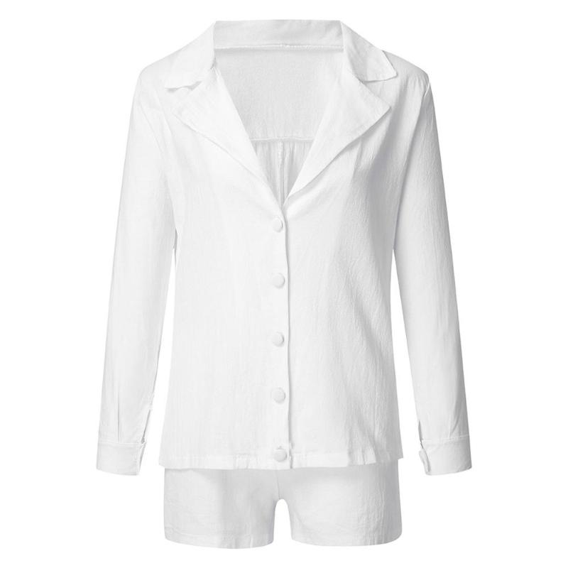 Women Slim Summer Cotton Lapel Button Temperament Suit Female Solid Fashion 2021 Office Lady Buttons White 2 Pieces Set Two Piece Dress