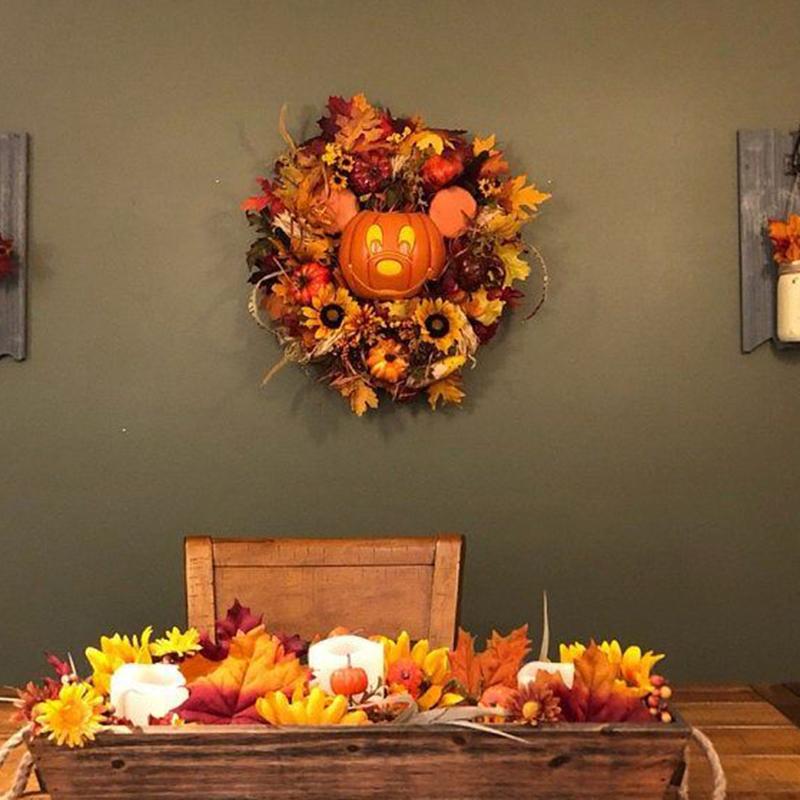 Decorative Flowers & Wreaths 2021 Fall Pumpkin Wreath For Front Door With Pumpkins Artificial Maples Sunflower Autumns Harvest Holiday Decor