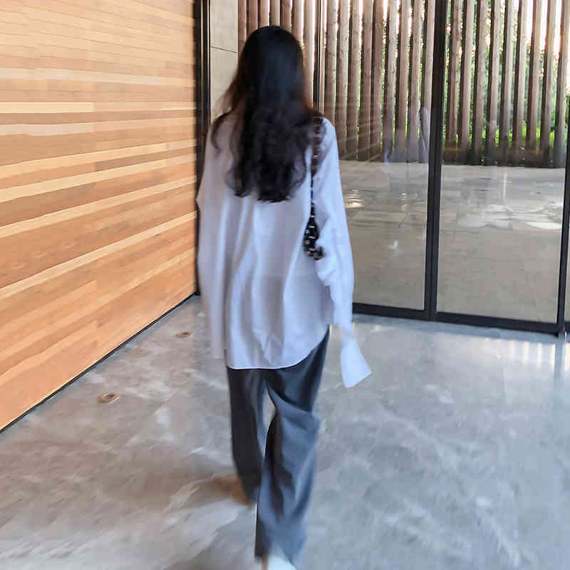 [EAM] Women White Irregular Bandage Big Size Blouse Lapel Long Sleeve Loose Fit Shirt Fashion Spring Autumn 1DD6474 21512