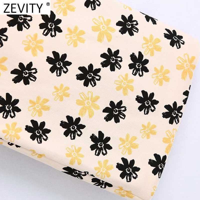 Zevity Women Vintage Floral Print Casual High Waist Wide Leg Pants Retro Female Chic Color Match Ankle Length Trousers P1108 211006