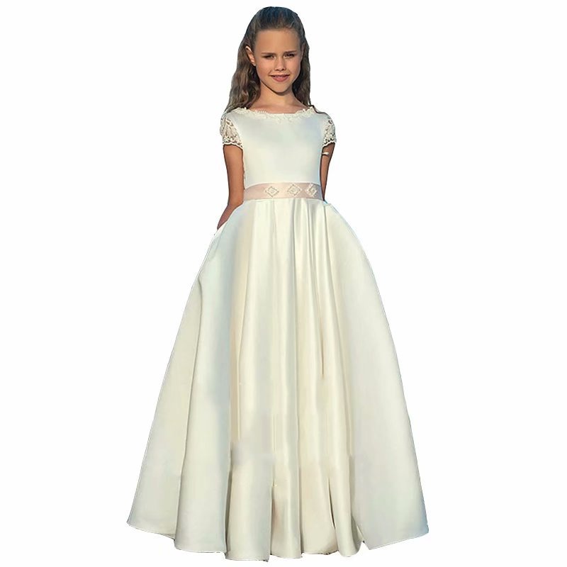 Vintage Flower Dresses Children For Weddings Tiered Kid First Holy Communion Dress Floor Length Little Girl Pageant Gowns 403