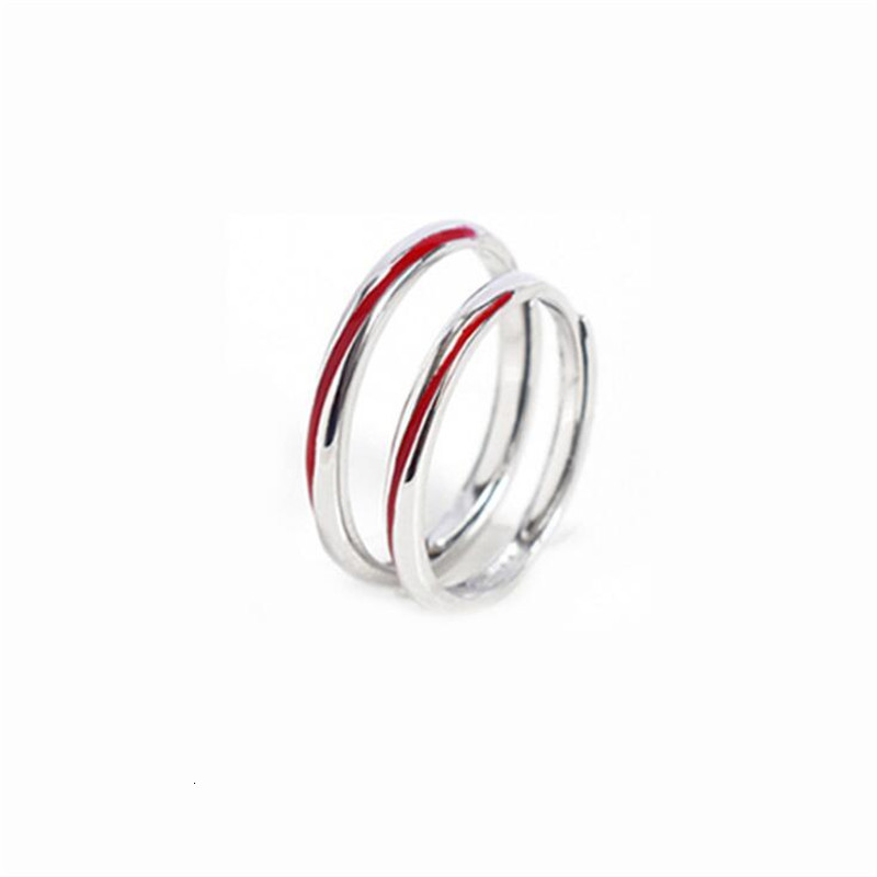 New Fashion Original Epoxy Red Line 925 Sterling Silver Jewelry Popular Simple Personality Opening Couple Rings Sr613
