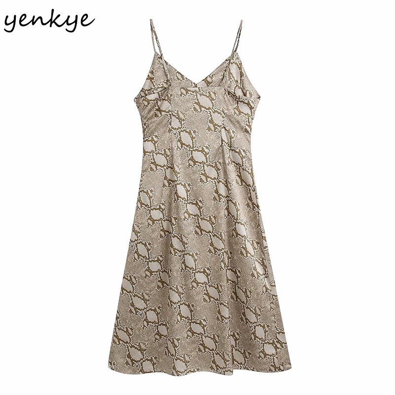 Vintage Animal Print Sling Dress Women Sexy Backless Sleeveless V Neck A-line Midi Night Out Party Summer Vestido 210430