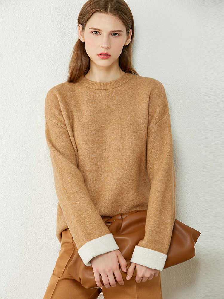 Minimalism Autumn Winter Fashion Sweaters For Women Causal Oneck Spliced Loose Women's Sweater Female Pullover 12040570 210527