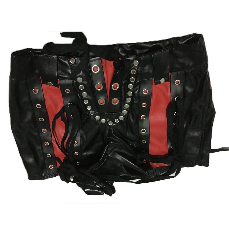 Large Size Short Pants Punk Goth PU Leather Women Sexy Skinny Lace Up Pockets Patchwork High Waist Club Shorts For Girls Women's