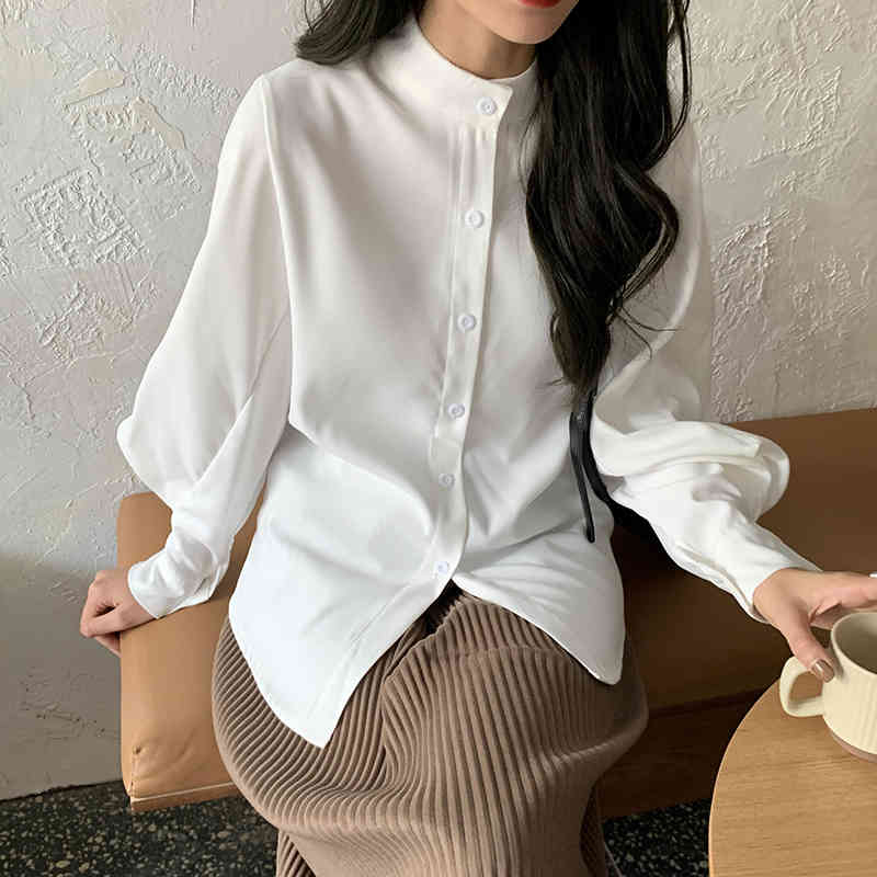 Loose Stylish Brief Lapel Students Chic Oversize Large Size Sweet Slim Gentle All Match Office Lady Shirts 210421