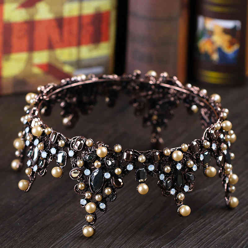 Wedding Hair Jewelry Accessories European Baroque Full Circle Large Crown Pearl Headdress with Diamond Metal Dress