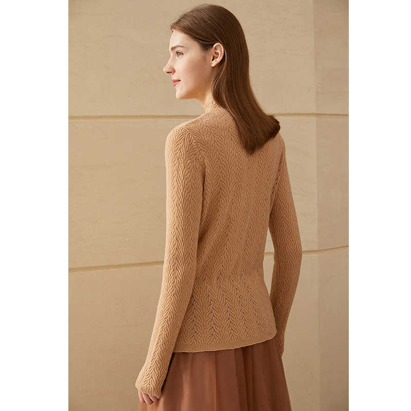 Minimalism Winter Women's Sweater Fashion French Style Hollow Out Slim Fit For Women 100%wool Pullover 12070633 210527