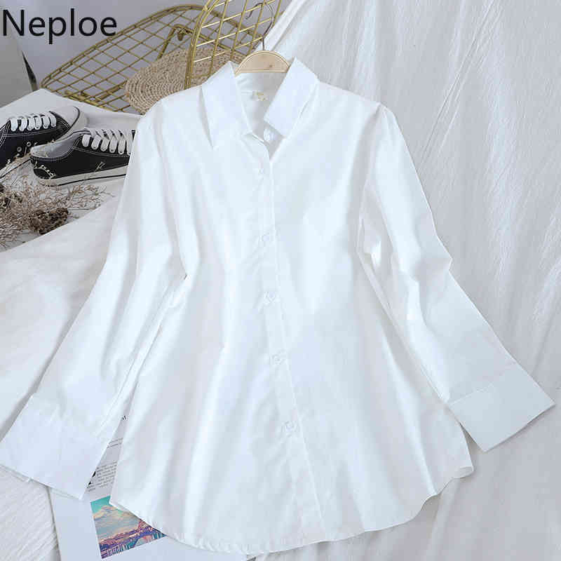 Neploe Women Blouse Fashion Korean Casual Loose Long Sleeve Turn Down Collar Solid Shirt Jeans Vest Office Lady Spring 1A158 210401