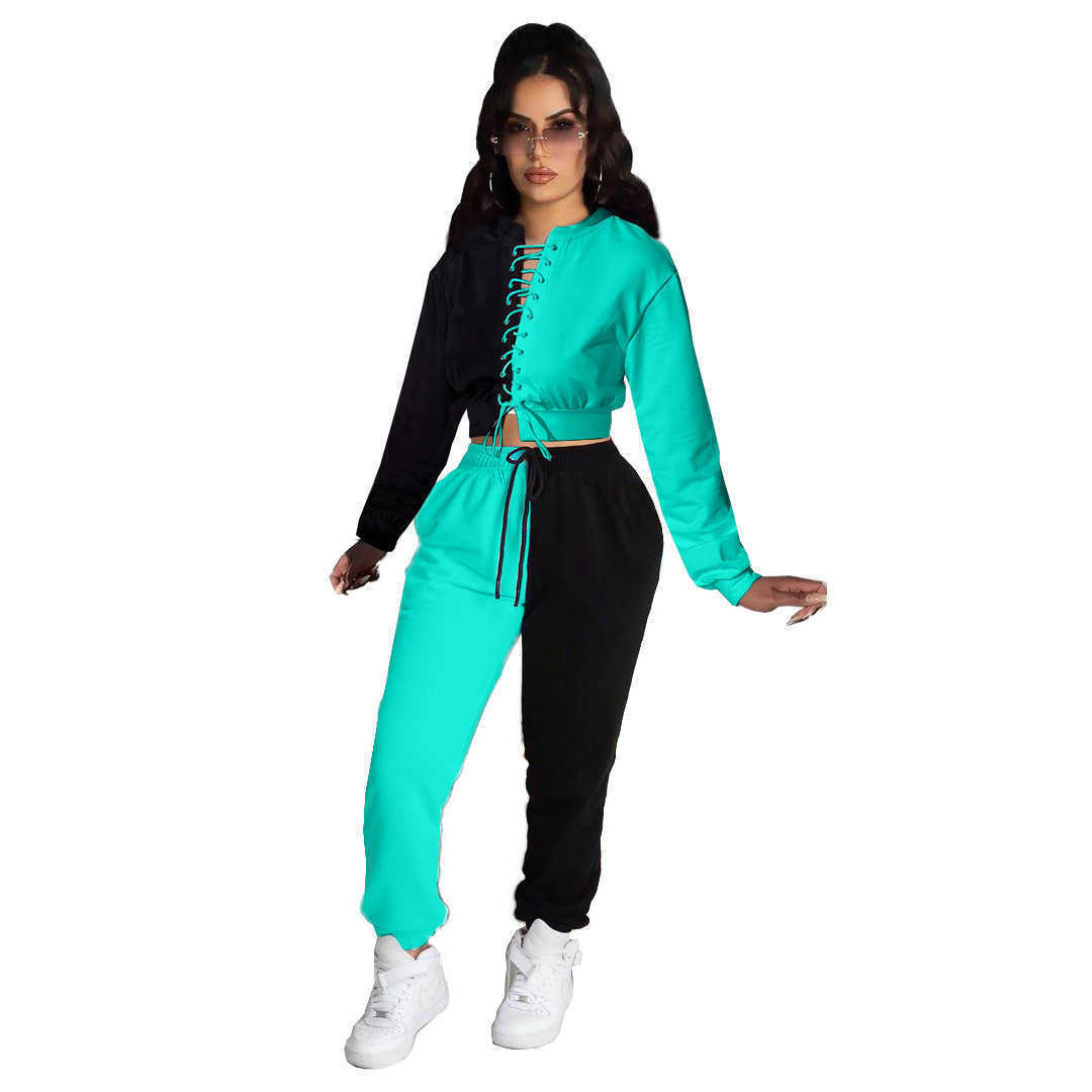 Designers Women sports tracksuits Clothes 2023 autumn color matching corns bandage two-piece set jogging suits