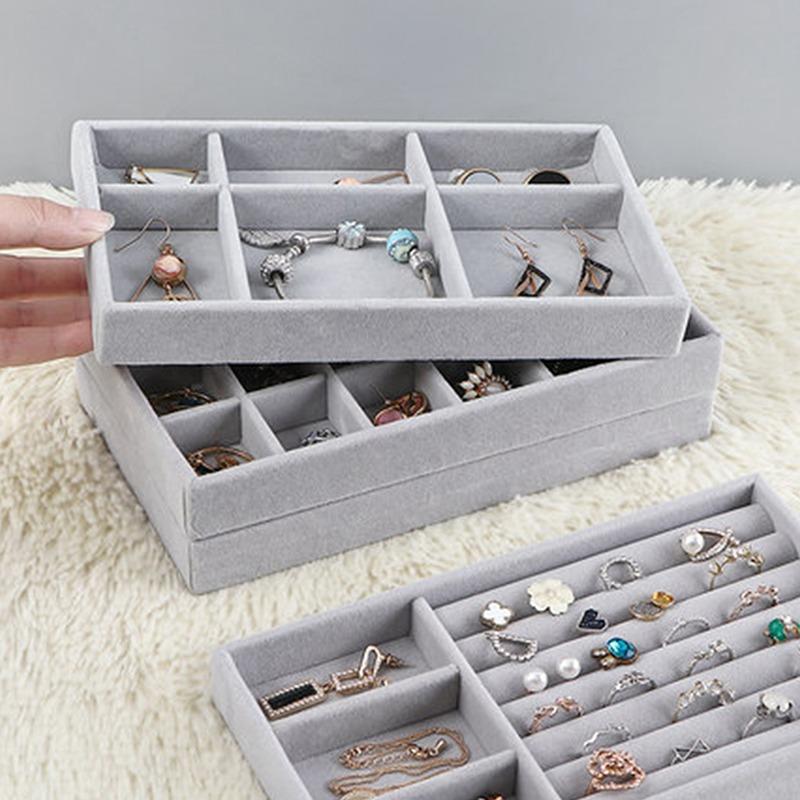 Fashion Gray Velvet Jewelry Ring Display Organizer Box Tray Holder Earring Storage Case Showcase Boxes & Bins1