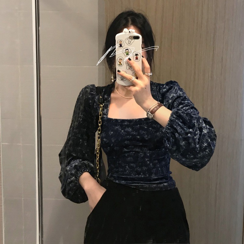 Crop Blusas Korean Chic Retro Elegant Square Collar Floral Print Puff Sleeve Shirt Spring Vintage Blouse Mujer 210519