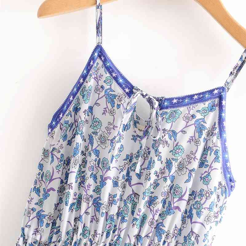beauty Fashion Boho Style Floral Print Sling Dress Women Holiday Chic Bow Tie Long Dresses Female Summer Beachwear 210514