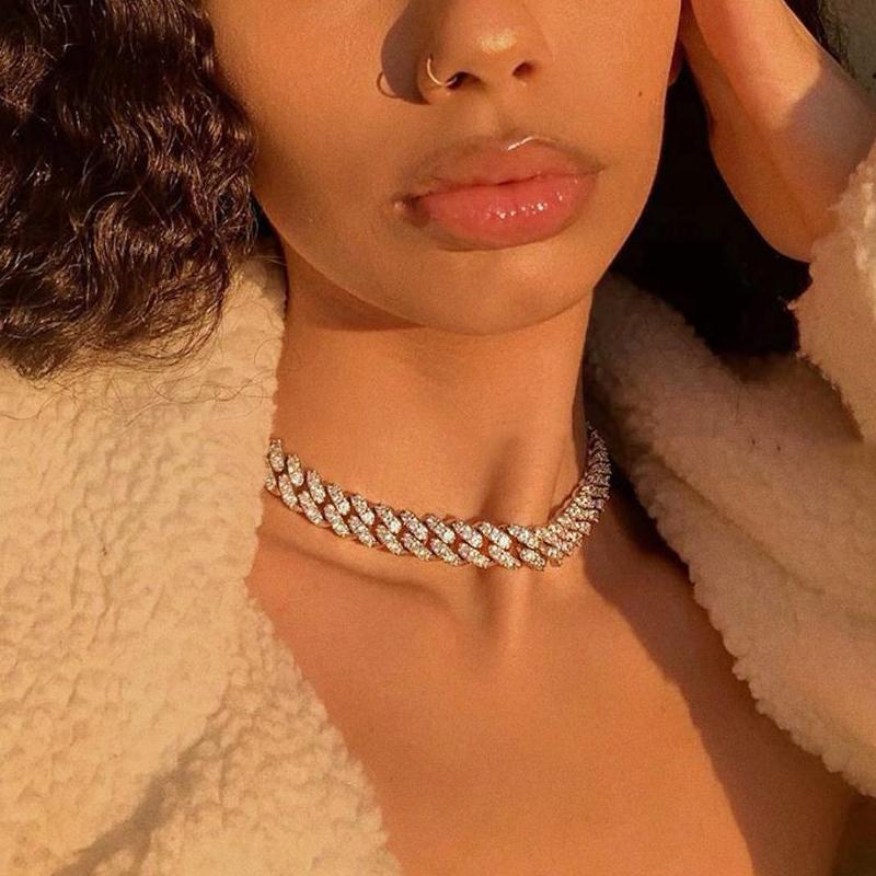 Fashion 15mm Cuban Link Chains Necklace For Women Men Hip Hop Jewelry Bling Iced Out Full Rhinestone Rapper Choker Necklaces