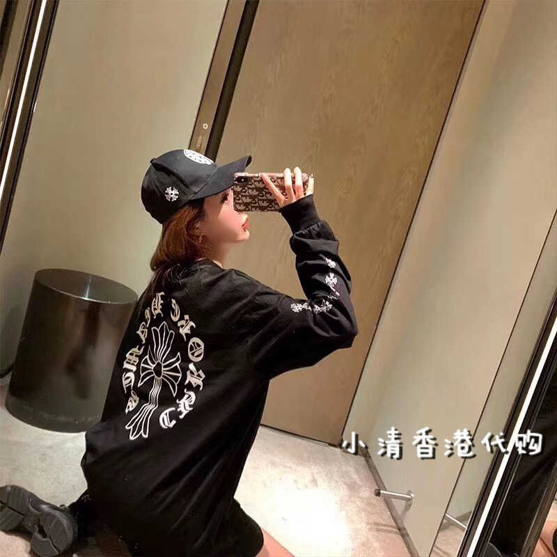 Chrome/Hearts Hong Kong Crosin Long Sleeve 2021 Spring New Letter Collar Letter Long Cross Arm Long Sleeve T-Shirt