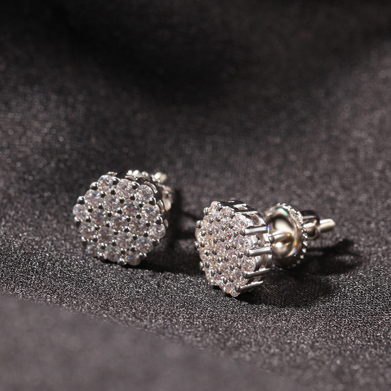 Europe and America Fashion Earrings Gold Plated Full CZ 925 Silver Earrings Studs for Men Women Nice Gift