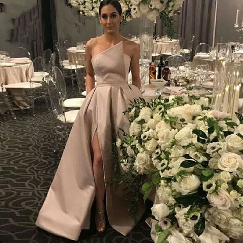 New Arrival Evening Dress Formal Vestido Noiva Sereia Prom Party Robe de Soiree Gown Luxury Frock Pink Side Slit Satin Lace-up Gowns