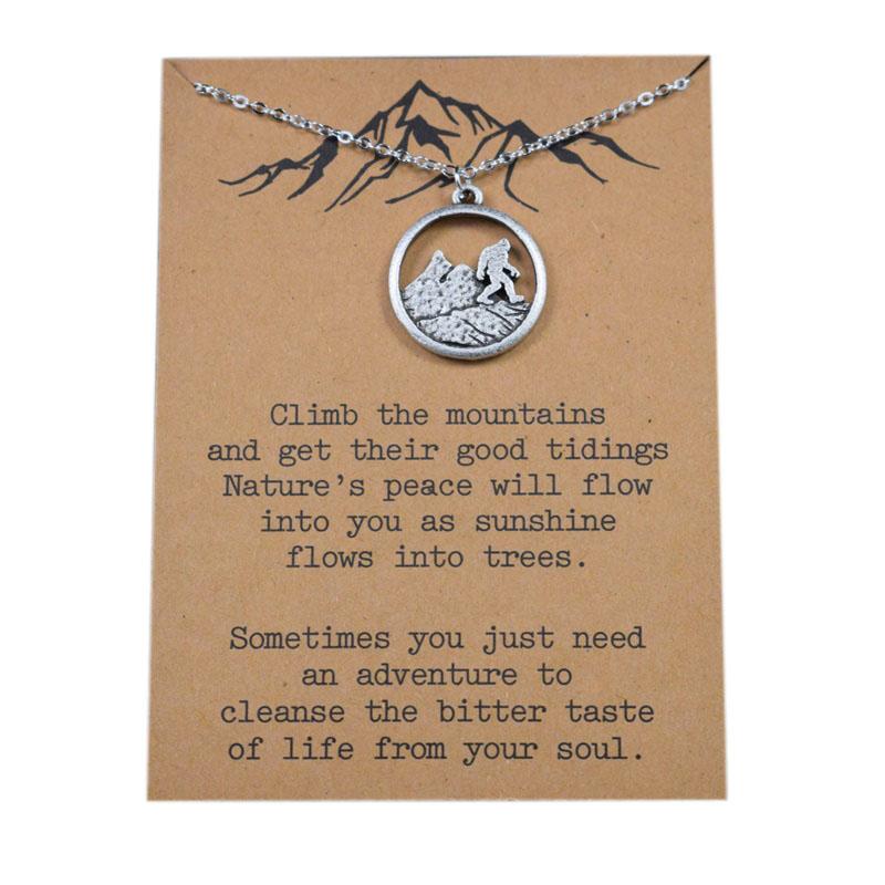 10pcs Bigfoot Running Under The Mountain Necklace With Card Spiritual Faith Jewelry For Men Women Pendant Necklaces
10pcs Bigfoot Running Under The Mountain Necklace With Card Spiritual Faith Jewelry For Men Women Pendant Necklaces