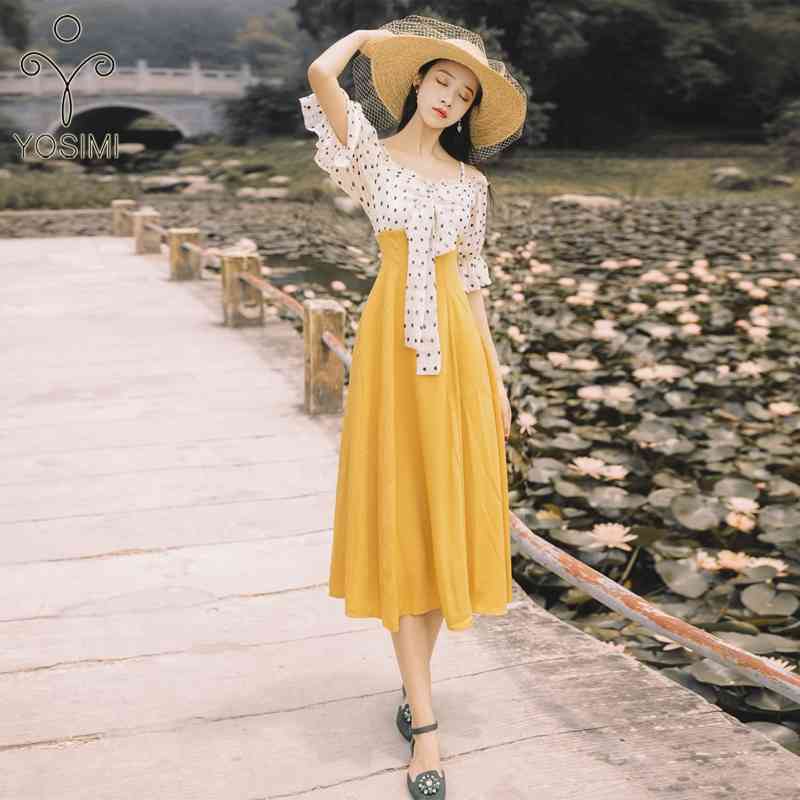 YOSIMI Summer Slash Neck Off The Shoulder Long Women Dress Half Sleeve Party Dresses Print Dot Elegant Fake Set Mid-Calf 210604, Blue
YOSIMI Summer Slash Neck Off The Shoulder Long Women Dress Half Sleeve Party Dresses Print Dot Elegant Fake Set Mid-Calf 210604, Blue