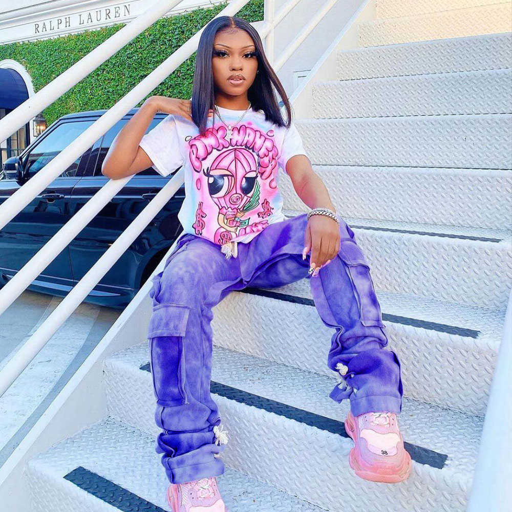 Tsuretobe Streetwear Fleece Cargo Pants Women Drawstring Stacked Sweatpants Winter High Waist Flare Retro y2k Clothe 211115