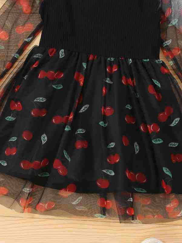 Baby Cherry Print Mesh Panel Dress SHE