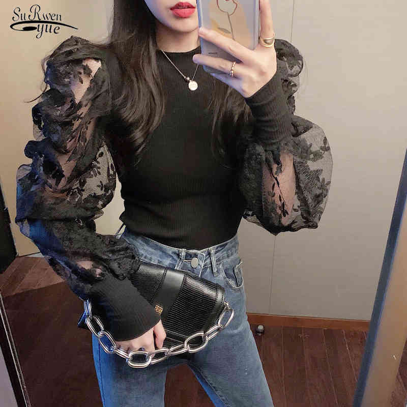 Hong Kong Style Vintage Bubble Sleeves Lace Stitching Bottoming Shirt Camisas Mujer Female Round Neck Slim Slimming Blouse 12330 210521, Black
Hong Kong Style Vintage Bubble Sleeves Lace Stitching Bottoming Shirt Camisas Mujer Female Round Neck Slim Slimming Blouse 12330 210521, Black