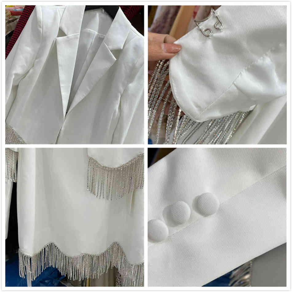 Free Women's Suit Sexy Lapel Long Sleeve Diamond Tassel Short Jacket & Mini Skirt Two Piece Set 210524