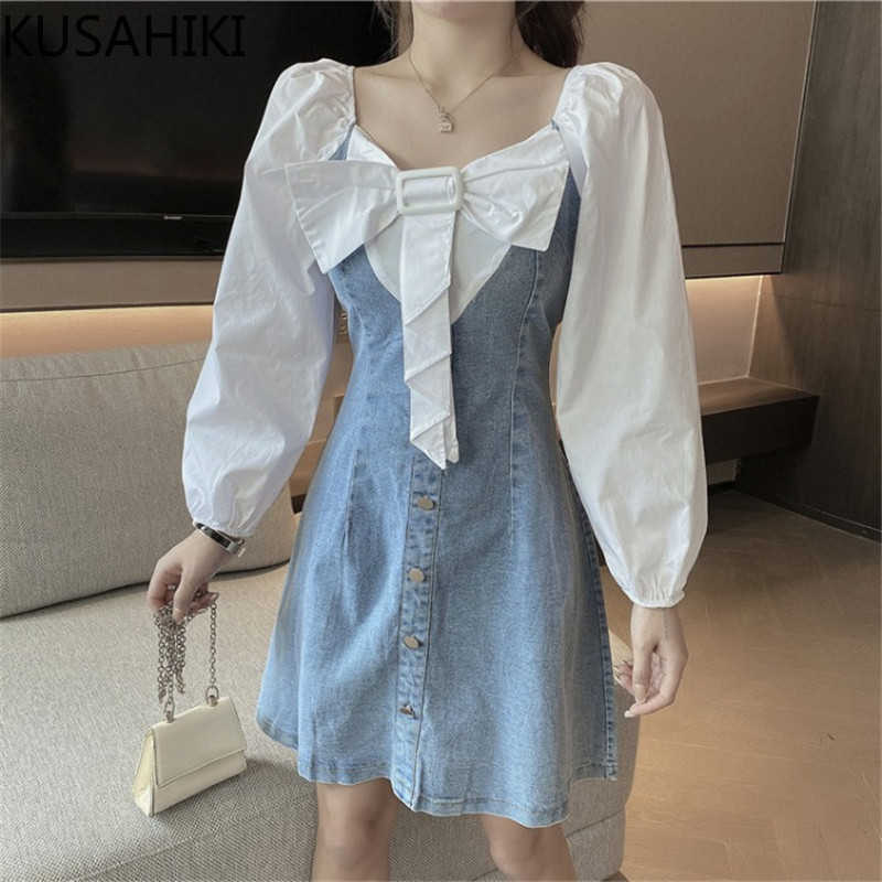 KUSAHIKI Korean Patchwork Demin Dresses Bowknot Square Collar Puff Sleeve Women Dress Spring Sweet Vestidos 6F015 210602, Blue
KUSAHIKI Korean Patchwork Demin Dresses Bowknot Square Collar Puff Sleeve Women Dress Spring Sweet Vestidos 6F015 210602, Blue