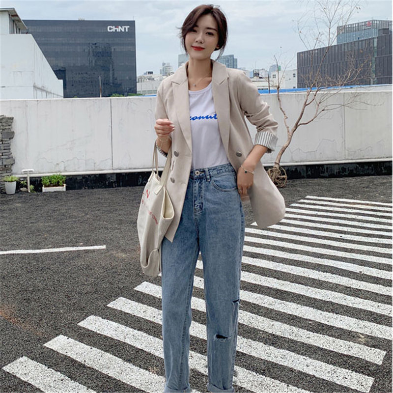 Ventilation Single Breasted Office Ladies Feminine All Match Slender Women Elegant High Street Loose Suit Plus Blazers 210421