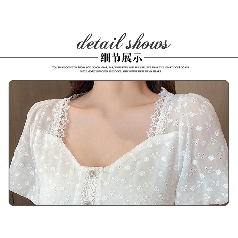 Elegant Fashion Women Dresses French Summer Sweet Lace Splicing Chiffon Embroidery Slim Waist Casual Long Dress Female 210519