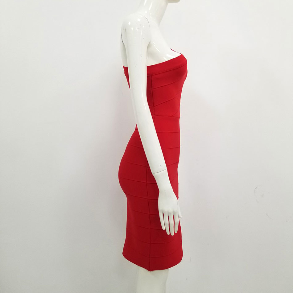 Free Women Red Bandage Dress Vestidos Sexy Sleeveless Halter Bodycon Knee Length Club Runway Party 210524